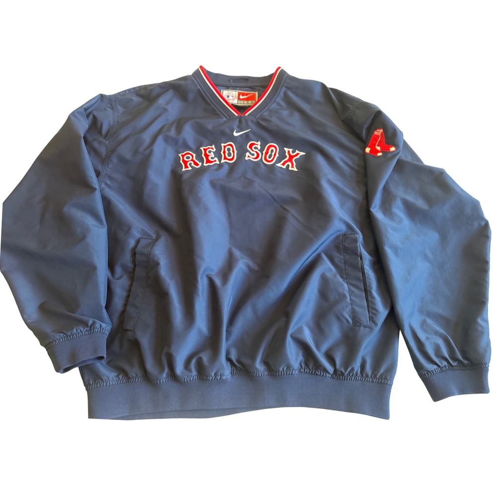 Vintage Nike Mens MLB Boston Red Sox Pullover Windbreaker Jacket XL Navy Swoosh